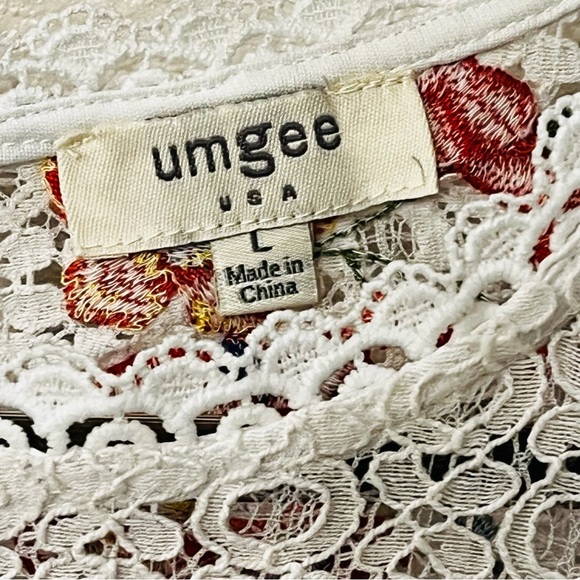 Umgee Women's White Lace Floral Embroidered Boho CottageCore Cottonblend Top Lg - Picture 6 of 8